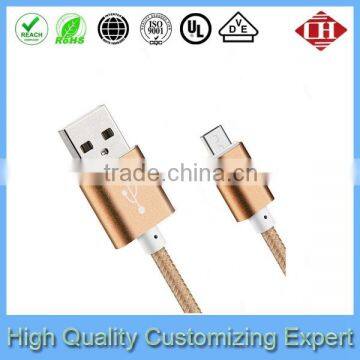 Metal Nylon braided Micro USB data charging cable for mobile phone