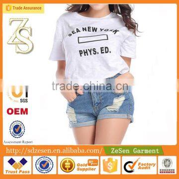 Hot Sale Women Apparel Europe Importer Customized Light Blue Ripped Folding Hem Shorts Jeans photo-6