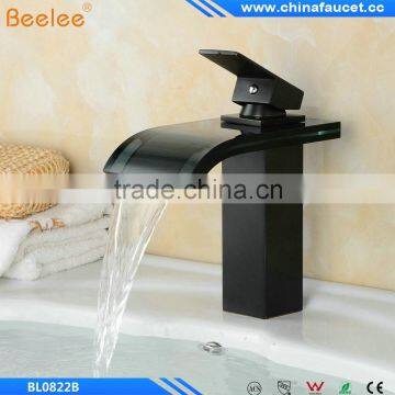 Oil Rubbed Bronze Black Brass Deck Mounted Glass Single Handle Single Hole Bathroom Waterfall Basin Mixer