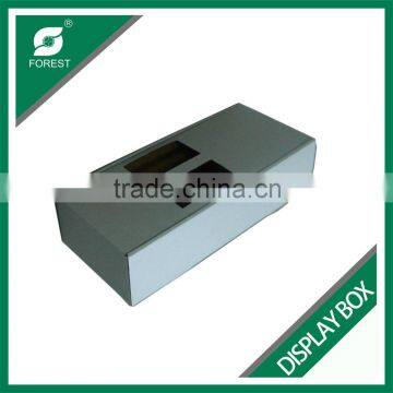 PLAIN WHITE CORRUGATED DISPLAY BOXES TWO BOTTLES VODKA WINE PACKING CARRIERS WITH PLASTIC HANDLE photo-2