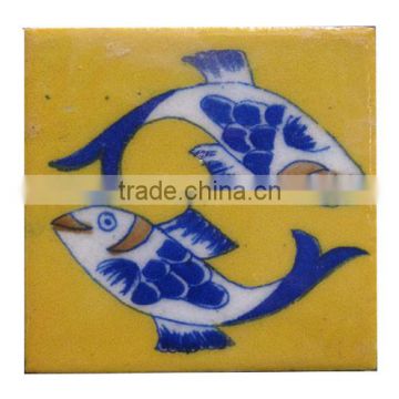 Blue fish yellow decorative stair risers tile bathroom tiles swimming pool tiles