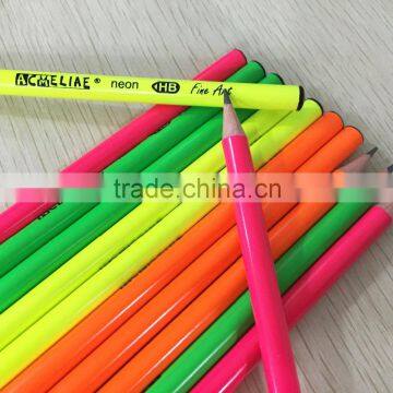 7" Standard Size Round Shape Soft Wood Neon Color Body Pencil With Dipped Top photo-4