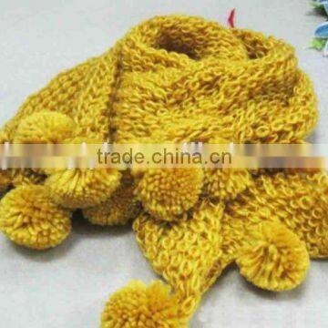 Solid Color Winter Acrylic Women Loose Knitted Scarf with Pompoms