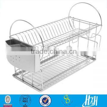 2 tier kitchen stainless steel dish drying rack, kitchen dish rack(Guangzhou)