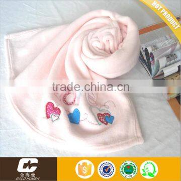 Cute Embroidery Solid Coral Fleece Super Soft Baby Blanket
