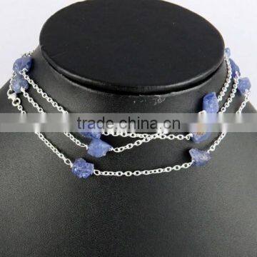 Genuine Blue Tanzanite 925 Sterliing Silver Chain, 925 Silver Jewelry, Online Silver Jewelry