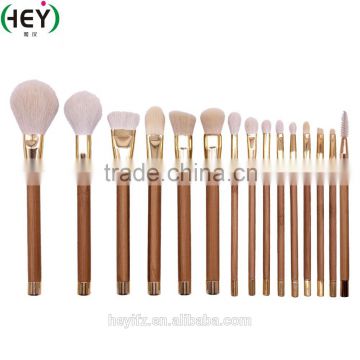 Hot Sell Professional Bamboo Handle High-quality 15PCS Real Goats Hair Makeup Brush Set With Pouch