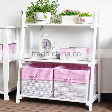 living room folding wooden shelf with storage removeable woven basket