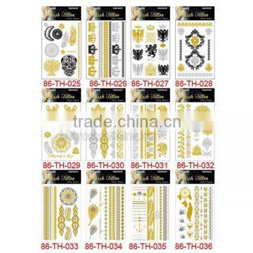 Fashion Body Temporary Metallic Tattoo Flash Gold Silver Tatoo Sticker