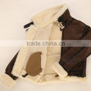 Mens Military Shearling Bomber Leather Jacket photo-4