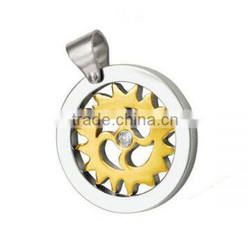 2014 new arrival highpolish gear shaped surgical steel gold pendant sun stainless steel sun pendant necklace sun design pendant