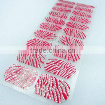 Custom Tiebeauty Bling Crystal Vinyl Nail Wrap 3d Nail Art Sticker High Quality Red Zebra Texture Nail Art Design