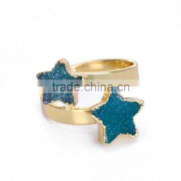 50pcs Green Druzy Ring Raw Stone Ring Double Stone Ring Mineral Ring Gold Adjustable Ring