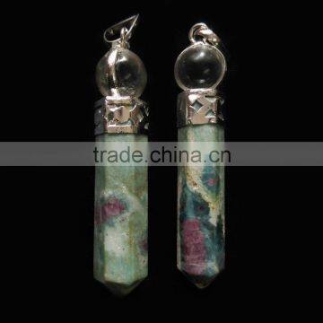 Ruby Fuschite 2PC Cap Pencil Pendants | crystal healing jewelry Wholesale