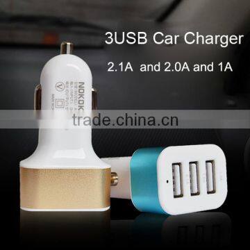 Hot sell 4.1A Max 3 Port USB Car Charger Aluminum Alloy Protable Mini solar mobile phone charger