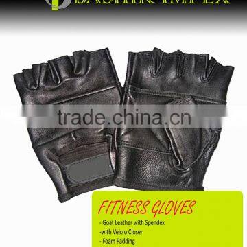 ALL LEATHER WITH BACK FABRIC BODYBUILDING FITNESS GLOVES, WORKOUT GLOVES, LEATHER GLOVES