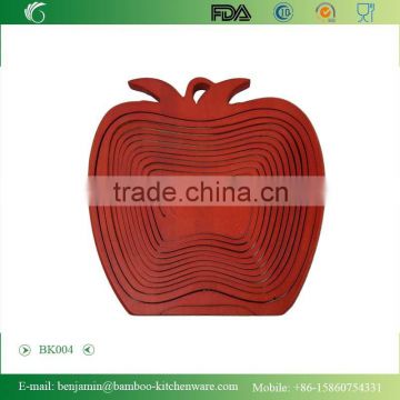 BK004/Exquisite Folding Red Apple Shape Bamboo Fruit Basket For Food , Fruit