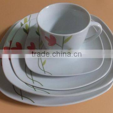 Ceramic Porcelain Type Dinnerware With Flower Design Porcelain Dinnerware Item Square Porcelain Crockery Dinner Sets
