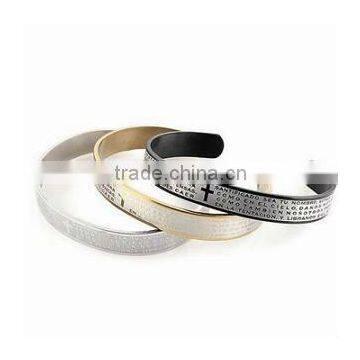 Titanium Cuff Bangles with Cross and Bible Engraved, various colors are available