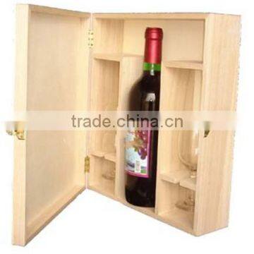 3 pieces of pine wood wine bottle and wine glasses box