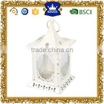 White hanging mini small metal candle lantern for ourdoor and indoor decor