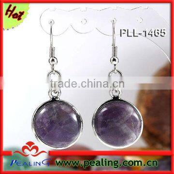 Charm Amethyst Crystal Stone Round Dangle Hook Stud Earring Women Eardrop Jewelry