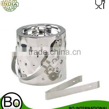 Stainless Steel Bolt Hammered 6-Inch Doublewall Ice Bucket with Tongs 15.2 cm x 15.2 cm x 16.5 cm