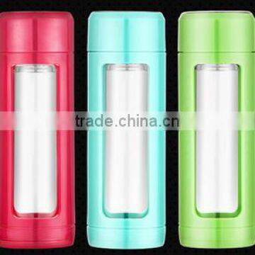 Top Quality Double Wall Mineral Fruit Infuser Glass Water Bottle