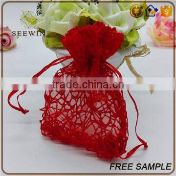 wedding favor indian red wired mesh organza bags