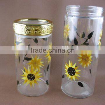 Glass Cookie Jar With Printing Sun Flower