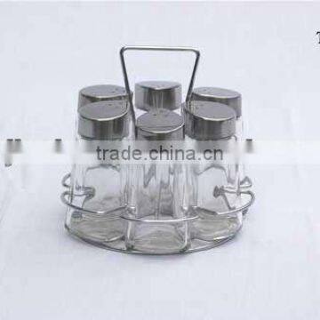 2016 6 pieces mini glass spice jar set with hole metal lid