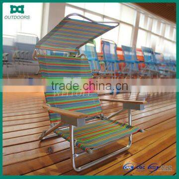 Adjustable wooden beach chair with sun shade