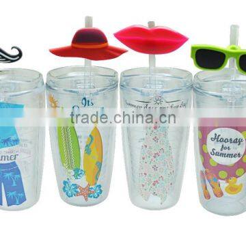Plastic Double Wall Pvc Insert Cup With Straw photo-2