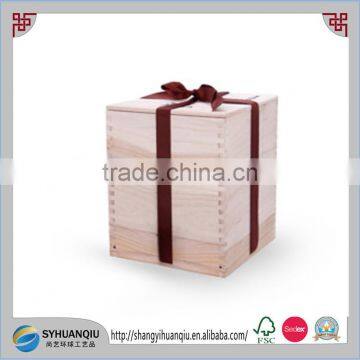 Unfinished Handmade Wooden Pot Box with Ribbon