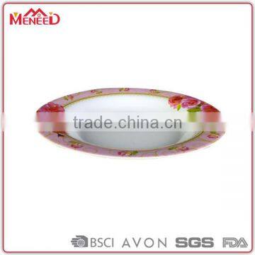 Royal Gold Line Design With Rose Printed Round Plates Dinnerware Sets Cheap photo-2