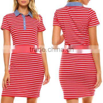 one piece dress stylish DENIM COLLAR TRIM STRIPE JERSEY KNIT Dresses Designer One Piece Short Dress