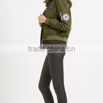 Guangzhou Clothing Latest Design Women Satin Bomber Jacket photo-3