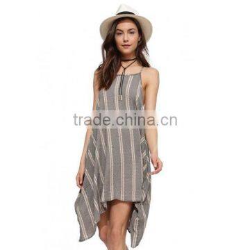 Girl fashion ethnic print chiffon halter handkerchief hem casual dresses