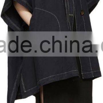 Newest Winter Women Dark Navy Oversized Cape Coat Made in China photo-2