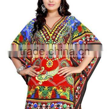 Designer Print Canvas Crepe Digital Printed Kaftan / Poncho/pakistani kaftan dresses