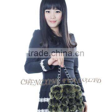 CX-H-13B Fashion Cheap Genuine Rex Rabbit Fur Beautiful Woman Hand Bag photo-3