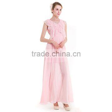 Maxnegio Sexy Long Maxi Pink Color With Ruffle Neck Evening Dress for Girls photo-3