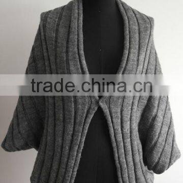 Fashion ladies stripe knitted poncho sweater