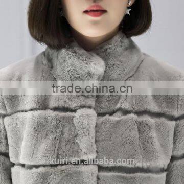 Women's Real Fur Coat Real Rex Rabbit Fur Jacket Knitted Wool Lining Coat of Fur Stand Collar Female photo-4