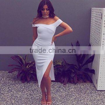 Sexy Off Shoulder Dresses Women Summer Side Slit Dresses Party Night Bodycon Dress photo-5
