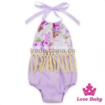 Bohemia Style Halter Printed Decorative Tassels Baby Girl Baby Grows Bodysuit Floral Romper photo-2