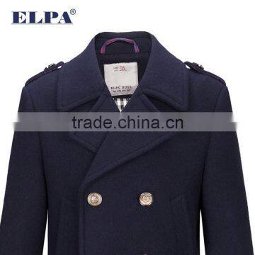 ELPA 2016 Latest Design Winter Wool Coat Dark Blue Boys Wool Overcoat With Elbow Patches photo-4