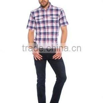 Pink check Buttoned Regular Short Sleeve Shirt