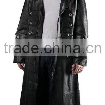 Black Gothic Style Men's Long Leather Coat