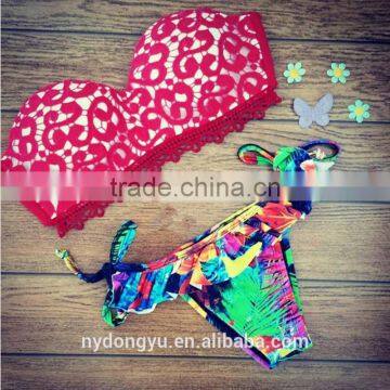 Pink Flower Halter Printed Swimwear Bikini/yzh Fancy Bikini Swimwear/ Fancy Bikini Set Swimwear Beachwear photo-2